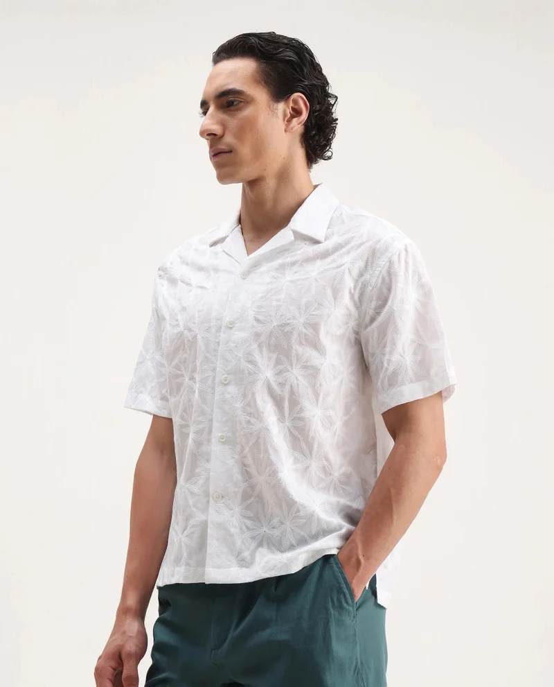 Rare Rabbit Men's Embroidered Boxy Fit Shirt