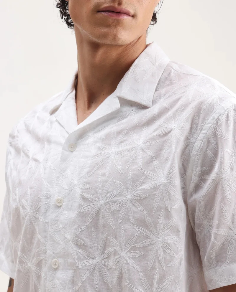 Rare Rabbit Men's Embroidered Boxy Fit Shirt