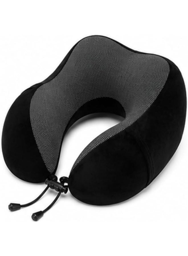 Memory Foam Travel Neck Pillow 100% Memory Foam Velvet Fabric Airplane Neck Support Pillow For Car Train Bus Office Camping Soft Portable Ergonomic Travel Essential For Men Women Black - Image 1