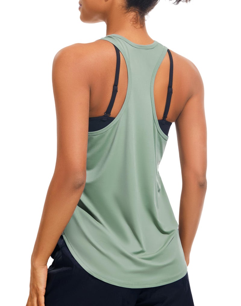 JOYSPELS Workout Tank Tops for Women, Ice Silk Quick Dry Athletic Running Shirts, Loose Fit Racerback Gym Tops - Image 1