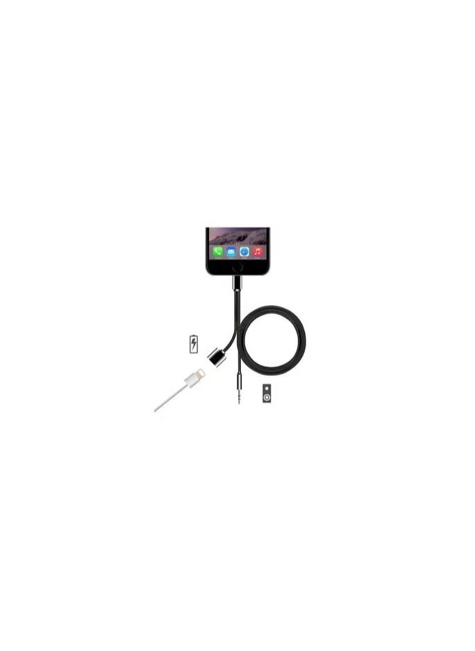 CATANES - 2 in 1 Aux Cable 8 Pin and Lightning Headphone Adapter for iPhone Nylon Braided Tangle Free 3.5mm Audio Jack Converter Cable 100cm Black - Image 1