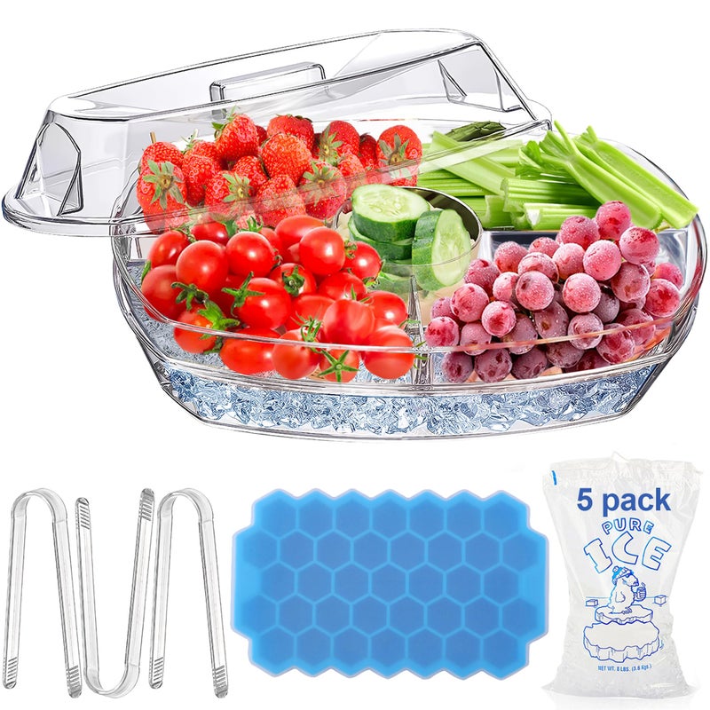 15 Inches Divided Serving Tray Party Platters and Trays with Lid Snackle Box Container Fruit Tray Veggie Tray Chilled Serving Trays for Food Appetizers Desserts Cold Food Buffet Server