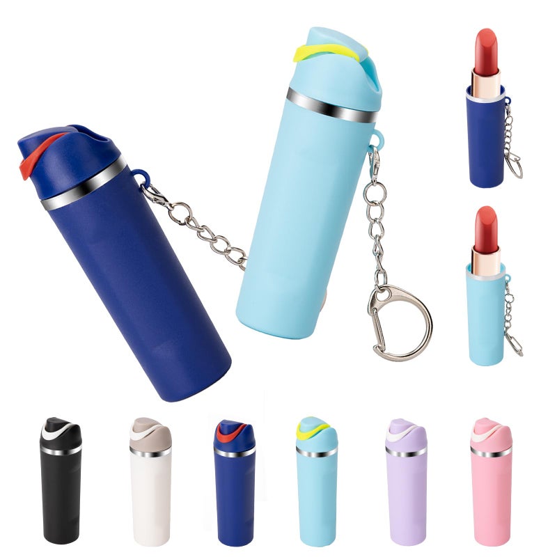 Wnzary Cute Mini Cup Keychain Compatible with Owala Water Bottle, Tumbler Cup Lip Balm Holder Keychain, Mini Tumbler Key Chain (2, Navy and Blue) - Image 1