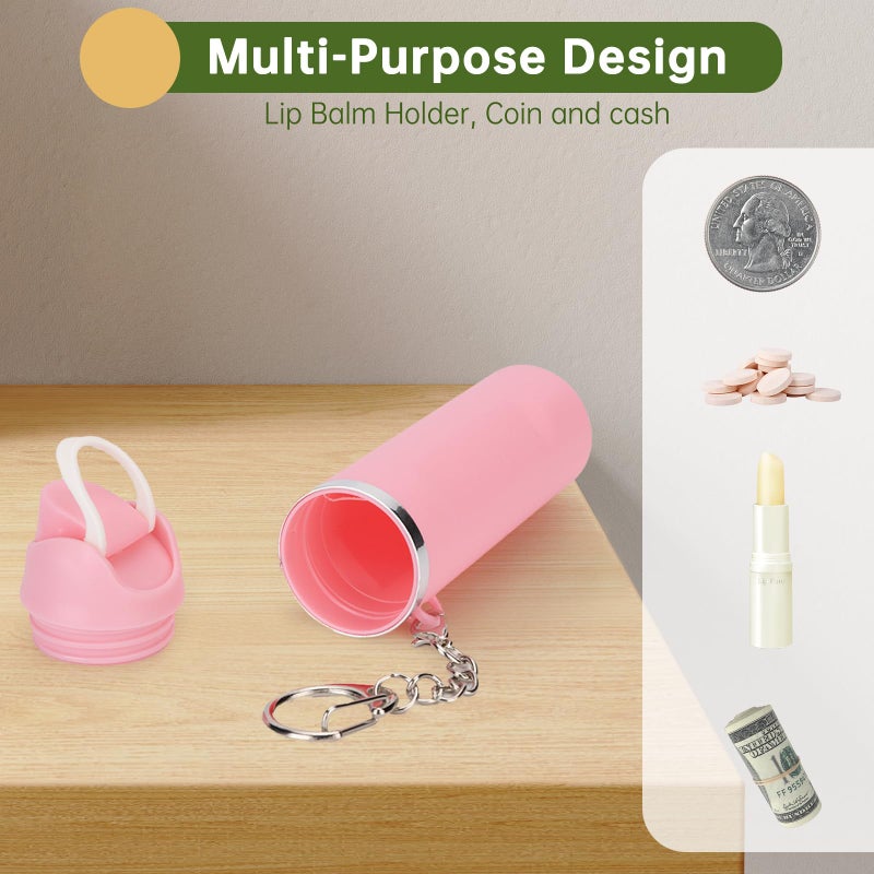 Wnzary Cute Mini Cup Keychain Compatible with Owala Water Bottle, Tumbler Cup Lip Balm Holder Keychain, Mini Tumbler Key Chain (2, Navy and Blue) - Image 3
