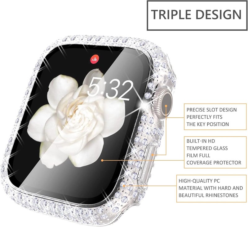 FULLIFE 2 Pack Bling Screen Protector Compatible with Apple Watch Series 10 42mm,Glitter Diamond Tempered Glass Protective Case Cover for iWatch 42mm(Rosegold/Clear) - Image 5