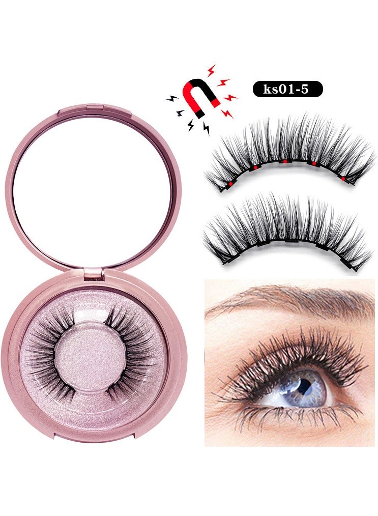 ORiTi طقم مكون من زوجين من محدد العيون المغناطيسي مع رموش وملقط ذهبي وردي/أسود - ks01 - Image 1