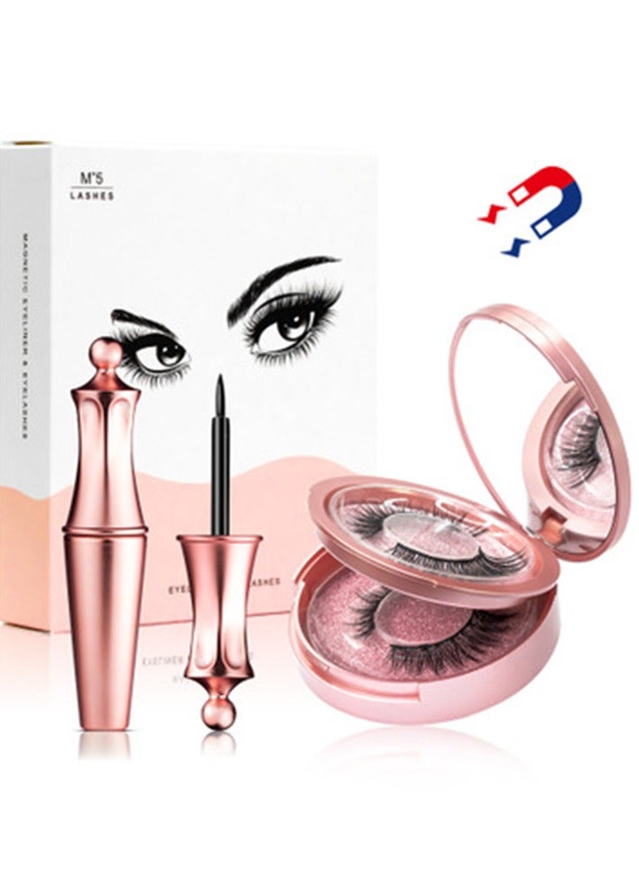 ORiTi طقم مكون من زوجين من محدد العيون المغناطيسي مع رموش وملقط ذهبي وردي/أسود - ks01 - Image 3