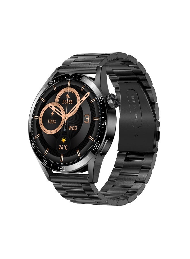 ساعة ذكية للرجال SK7، ساعة ذكية للأعمال، ساعة لياقة بدنية مقاومة للماء حتى عمق 30 مترًا، مكالمات بلوتوث، متوافقة مع أنظمة Android وiOS، ساعة ذكية للرجال، طلاء مفرغ من سبائك الزنك، مراقبة معدل ضربات القلب، لون أسود - Image 1