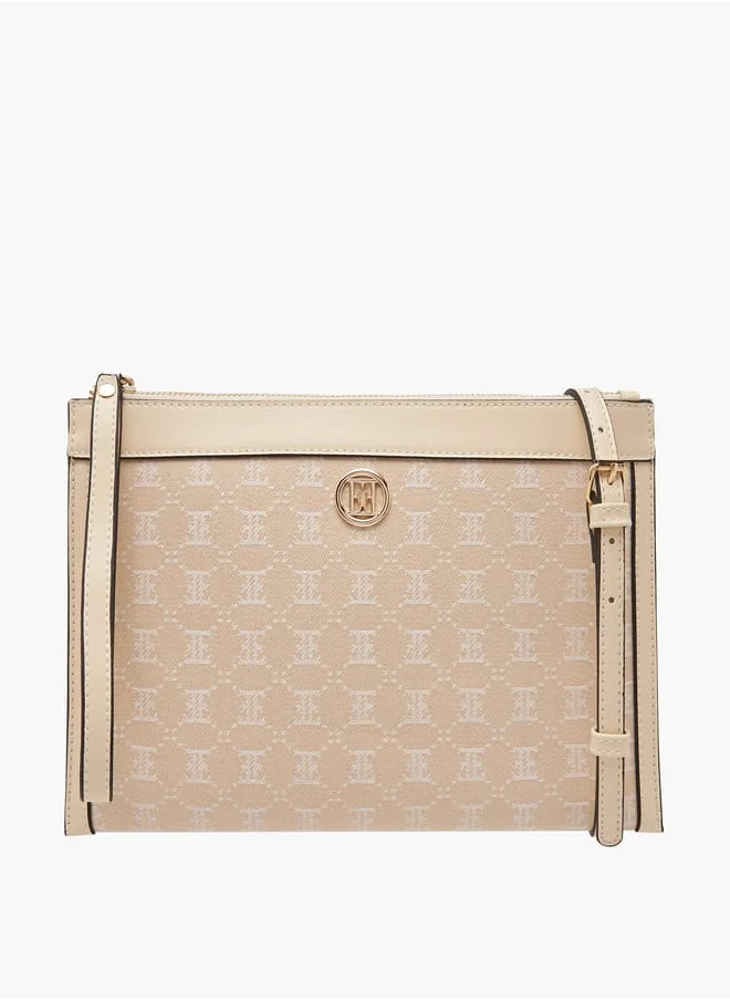 ايل Women Monogram Textured Crossbody Bag with Adjustable Strap