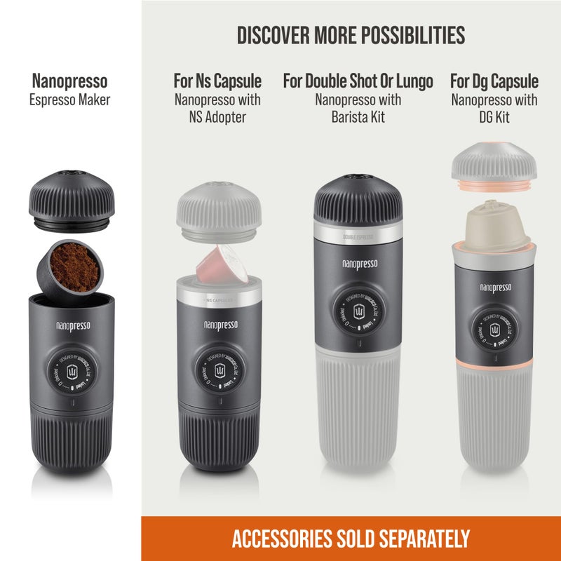 WACACO صانعة الإسبريسو المحمولة WACACO Nanopresso، النسخة المطورة من Minipresso، ضغط 18 بار، صانعة قهوة صغيرة للسفر، تعمل يدويًا. - Image 2