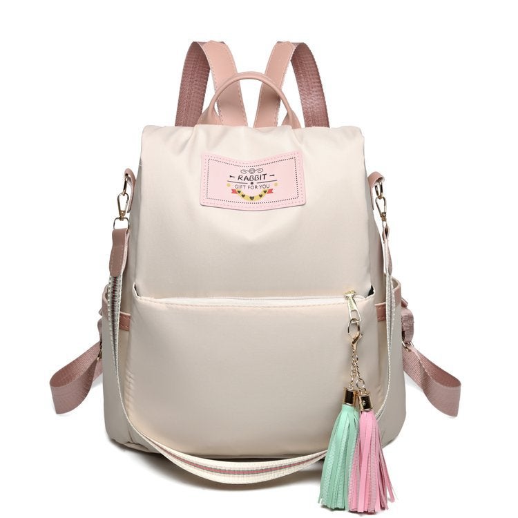 Oxford Cloth Bag Womens 2023 New Trendy Fashionable All-match Anti-theft Backpack Korean Style Student Schoolbag Travel Backpack Beige White 