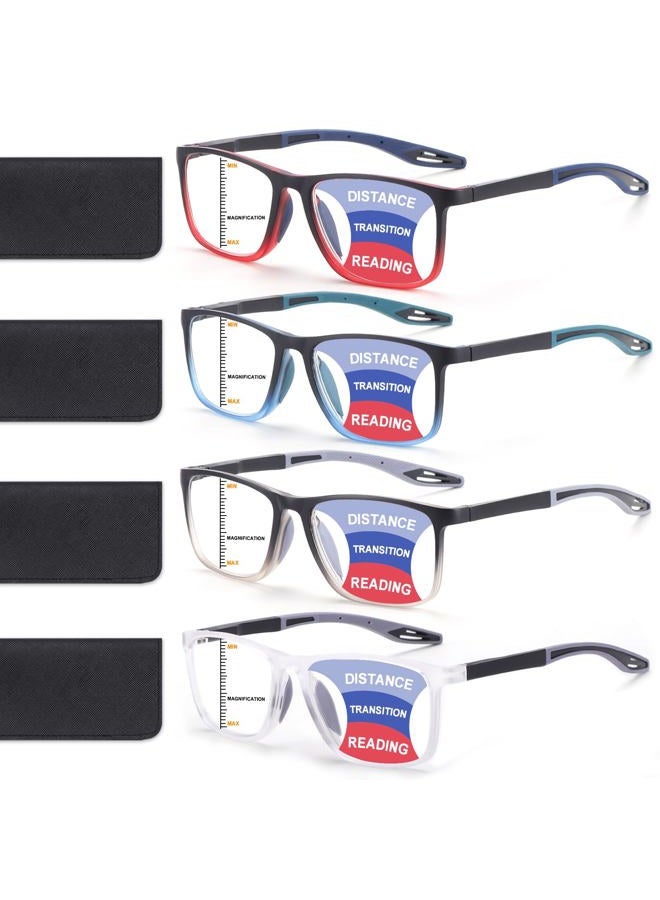 BLOEXCLU 4 Pack Progressive Multifocus Reading Glasses for Men Women TR90 Sports Style Anti-Blue Light Computer Readers (Red & Blue & Black & Transparent, 2.5, x) - Image 1