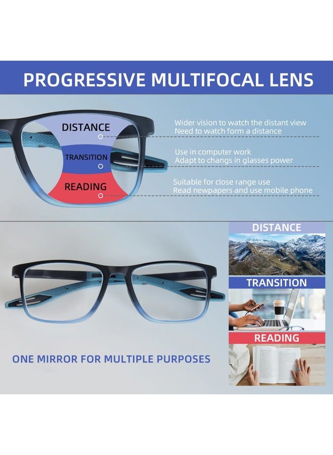 BLOEXCLU 4 Pack Progressive Multifocus Reading Glasses for Men Women TR90 Sports Style Anti-Blue Light Computer Readers (Red & Blue & Black & Transparent, 2.5, x) - Image 5