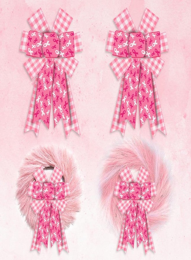 ALIBBON 2 Pcs Breast Cancer Awareness Bows for Wreaths, Pink Ribbon Wreath Bows, Fight Cancer Bows for Front Door, Pink Buffalo Plaid Burlap Bows for Wreath Indoor Outdoor Wall Window Decor - Image 1
