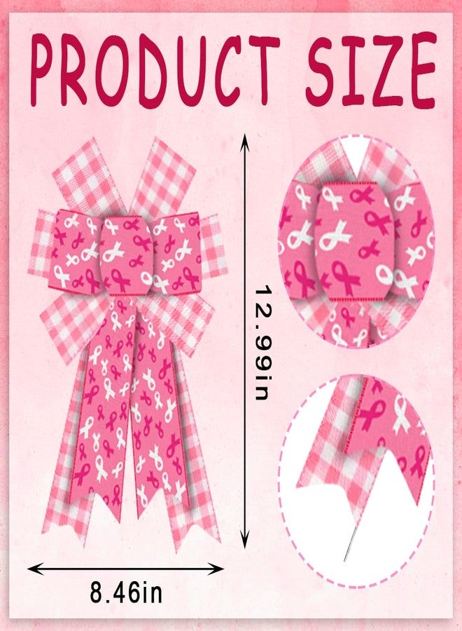 ALIBBON 2 Pcs Breast Cancer Awareness Bows for Wreaths, Pink Ribbon Wreath Bows, Fight Cancer Bows for Front Door, Pink Buffalo Plaid Burlap Bows for Wreath Indoor Outdoor Wall Window Decor - Image 2