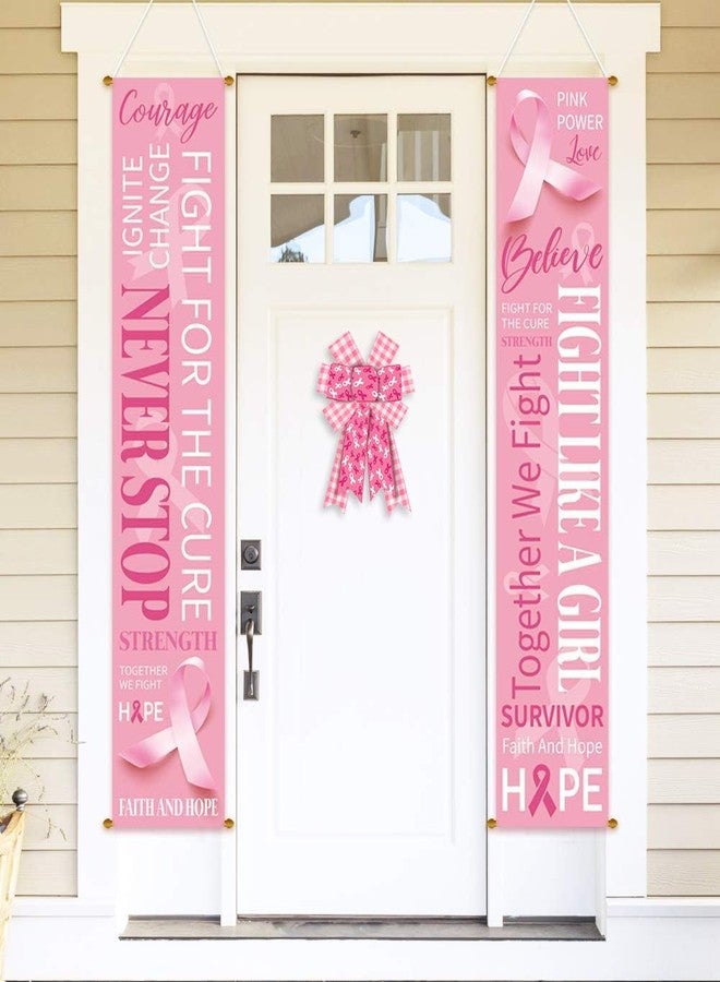 ALIBBON 2 Pcs Breast Cancer Awareness Bows for Wreaths, Pink Ribbon Wreath Bows, Fight Cancer Bows for Front Door, Pink Buffalo Plaid Burlap Bows for Wreath Indoor Outdoor Wall Window Decor - Image 5