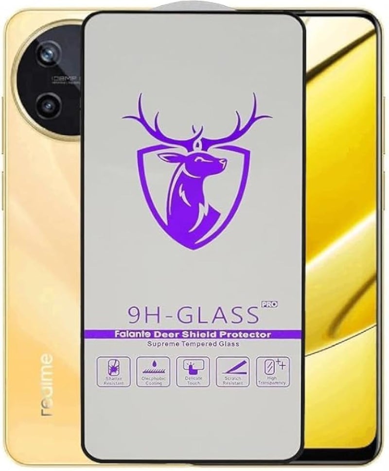 واقي شاشة أمامي بتصميم غزال لهاتف Realme 11 4G، مصنوع من زجاج مقوى أصلي من Oppo، صلابة 9H، شفاف، أسود.