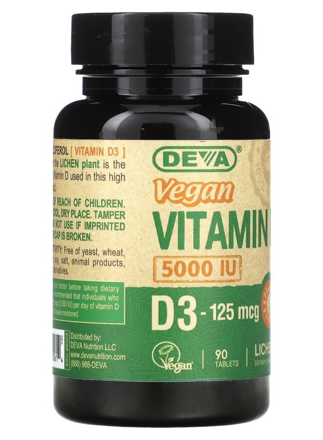 Deva Vegan Vitamin D3 125 mcg (5000 IU) 90 Tablets - Image 2
