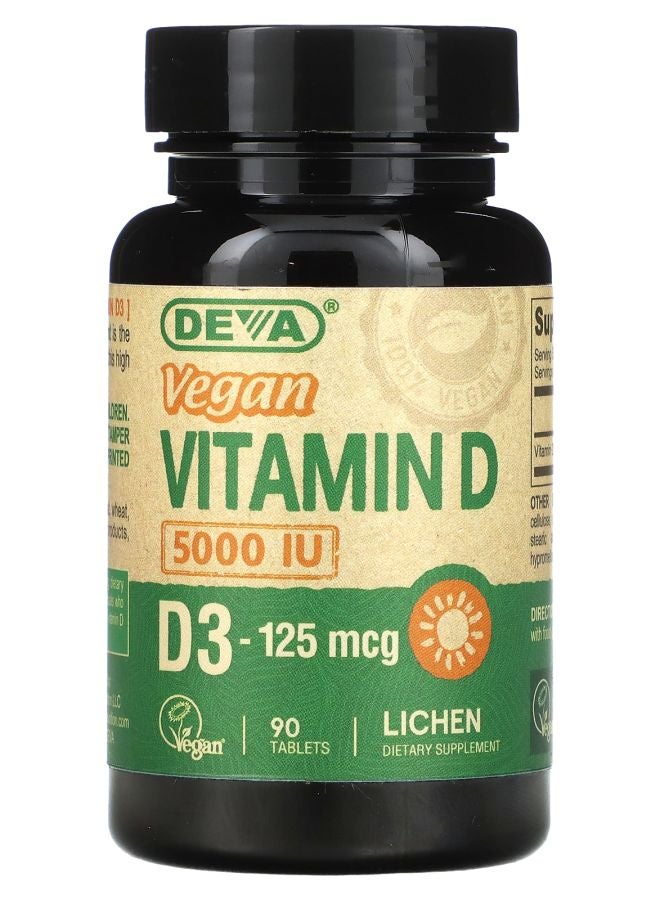 Deva Vegan Vitamin D3 125 mcg (5000 IU) 90 Tablets - Image 1