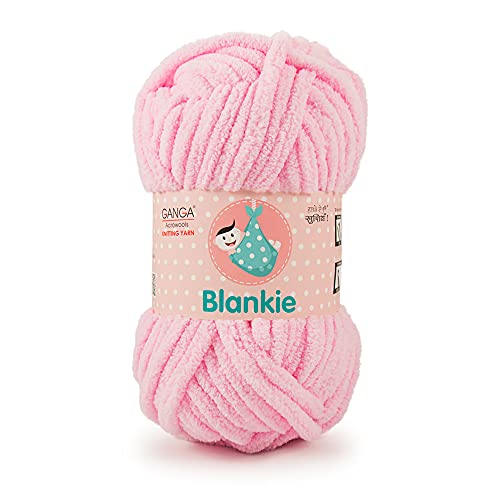 Ganga Acrowools Polyester Blankie is A Super Soft Chenille Yarn. Oekotex Class 1 Certified. Safe for Babies. Pack of 2 Balls - 100Gm Each. Shade No 11, Baby Pink - Image 1