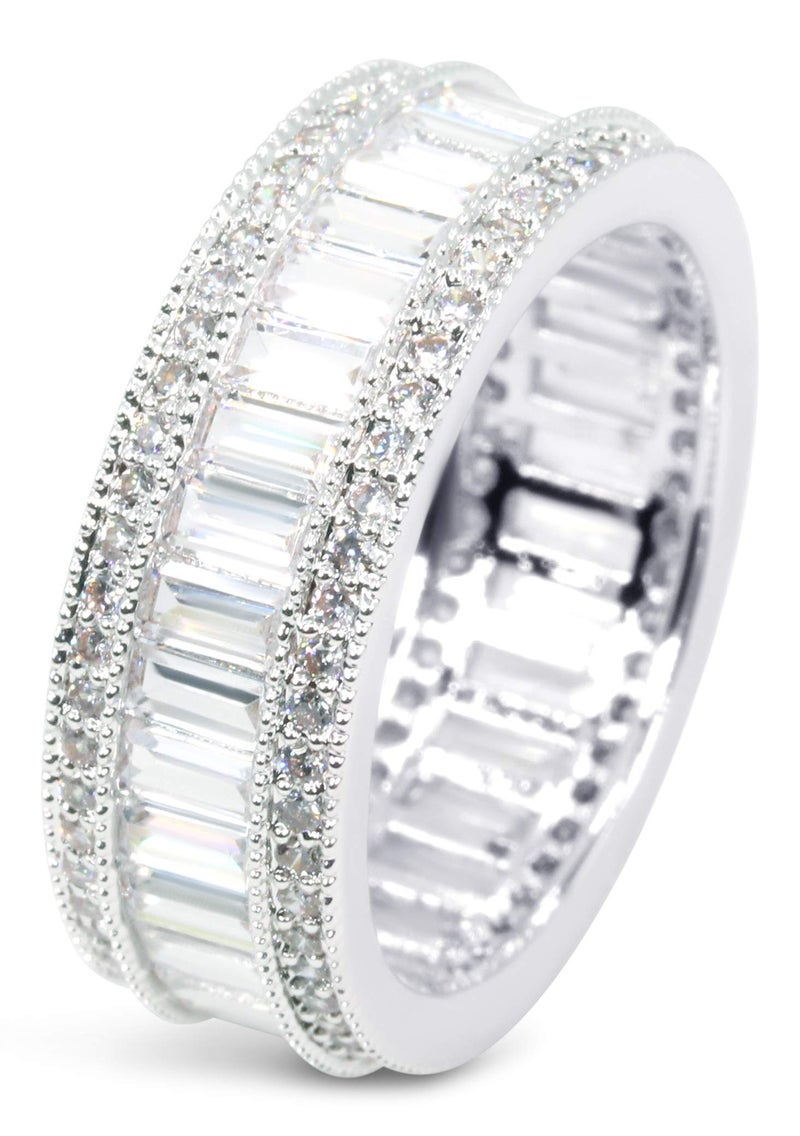 Savlano 18K Gold Plated Cubic Zirconia 8MM Emerald Cut Eternity Lustrous Ring Band for Women (10) - Image 1