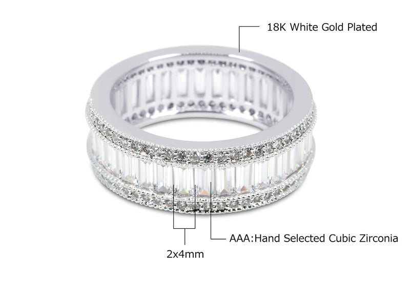 Savlano 18K Gold Plated Cubic Zirconia 8MM Emerald Cut Eternity Lustrous Ring Band for Women (10) - Image 3