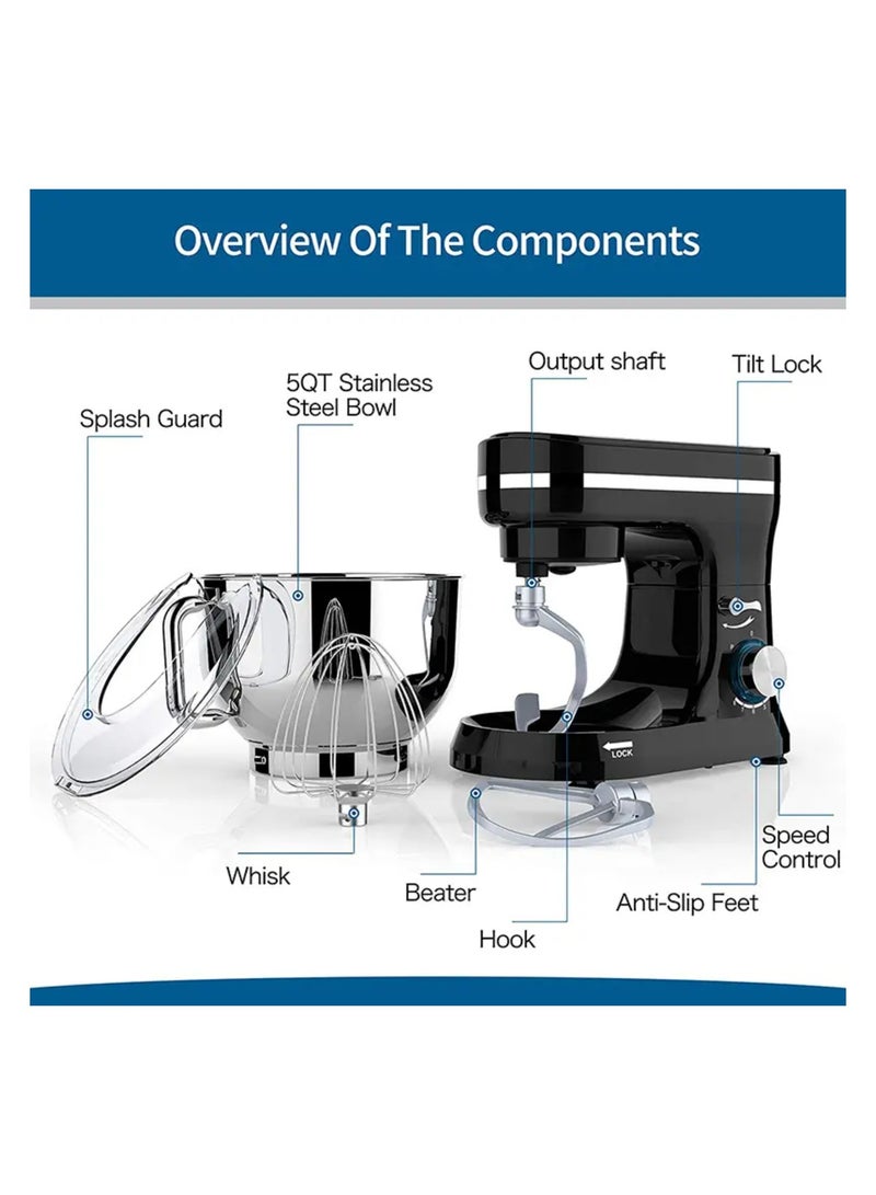Denx 1000W Kitchen Stand Mixer, 4Qt Stainless Steel Mixing Bowl, 3 Attachments Whisk, Dough Hook, Beater), 8 Speed Electric Food Mixer for Baking, Cooking, and Kneading - Image 3