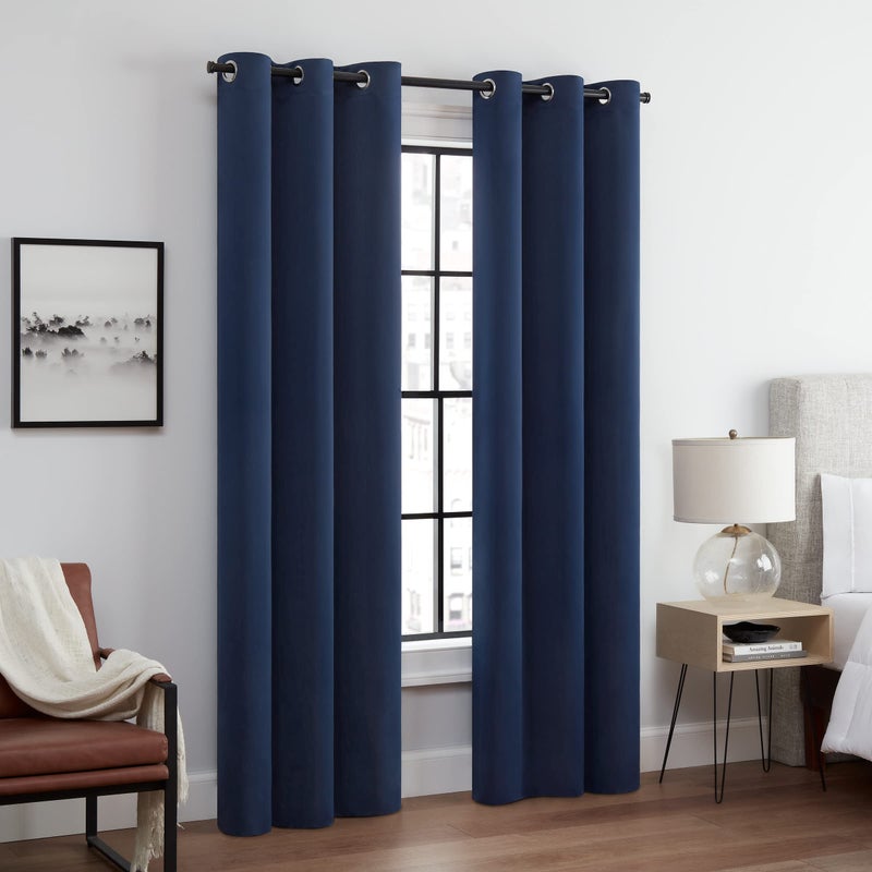 ECLIPSE Andover Solid Tripleweave Thermal Blackout Grommet Curtains for Bedroom 2 Panels 42 in x 95 in Navy