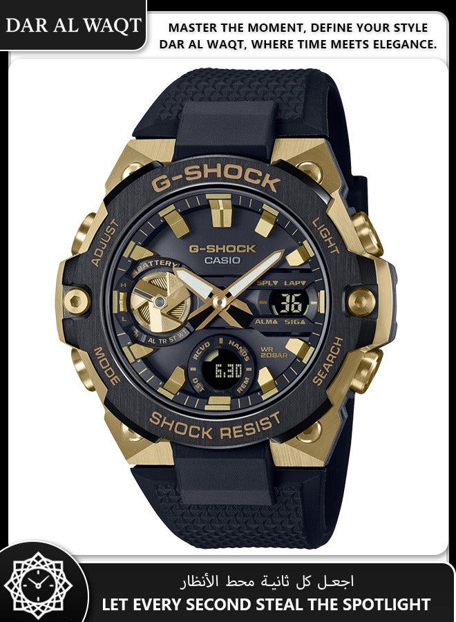 Casio G-STEEL GST-B400GB-1A9 Men's Watch - Black & Gold Ion Plated Bezel, Carbon Core Guard Structure, Bluetooth Connectivity, Solar Powered, Shock Resistant, 200M Water Resistant