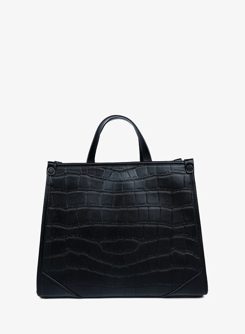 London Rag Croco Faux Leather Hand Bag in Black