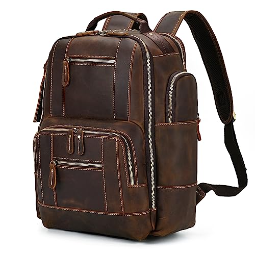 SAIION Vintage Full Grain Leather Backpack for Men 16 Laptop Rucksack For Men Hiking Trave Work Business Bag 9517 Brown - Image 1