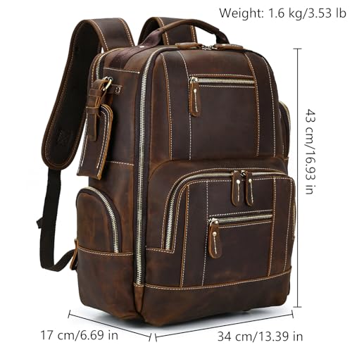 SAIION Vintage Full Grain Leather Backpack for Men 16 Laptop Rucksack For Men Hiking Trave Work Business Bag 9517 Brown - Image 3
