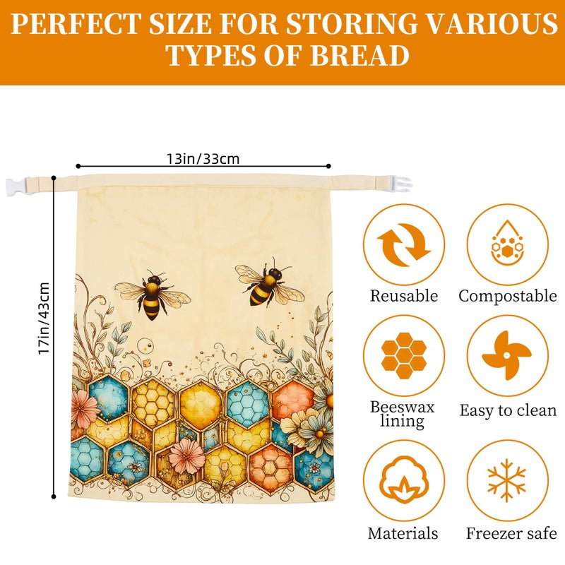 Ronxzas Beeswax Bread Bags for Homemade Sourdough, 2 Pack Reusable Natural Cotton Large Bees Wax Bag Food Storage Bags to Keep Fresh - Image 2