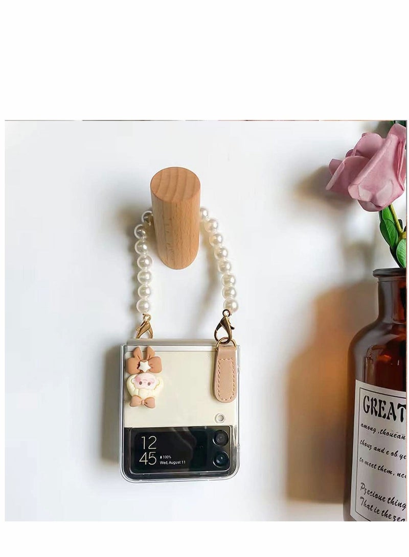 Excefore Case Designed for Galaxy Z Flip 3 5G, Clear Protective Cover with Pearl Chain,Shockproof Smartphone Protector Slim Durable Phone Compatible Flip3 - Image 5