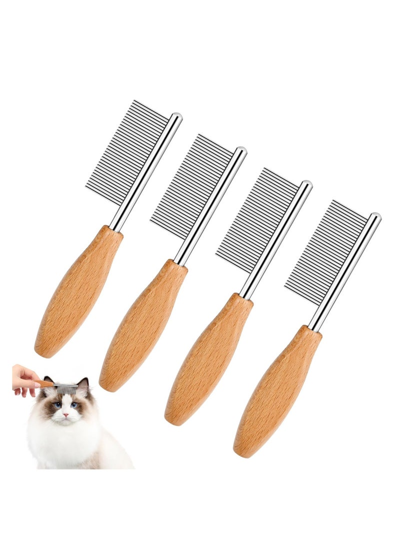 Excefore Pet Comb, 4 Pcs 4 In Cat Dog Grooming Comb, with Wooden Handle, Metal Pocket Pet Face and Feet Comb Stainless Steel Tooth, for Removing Tangles and Knots - Image 1