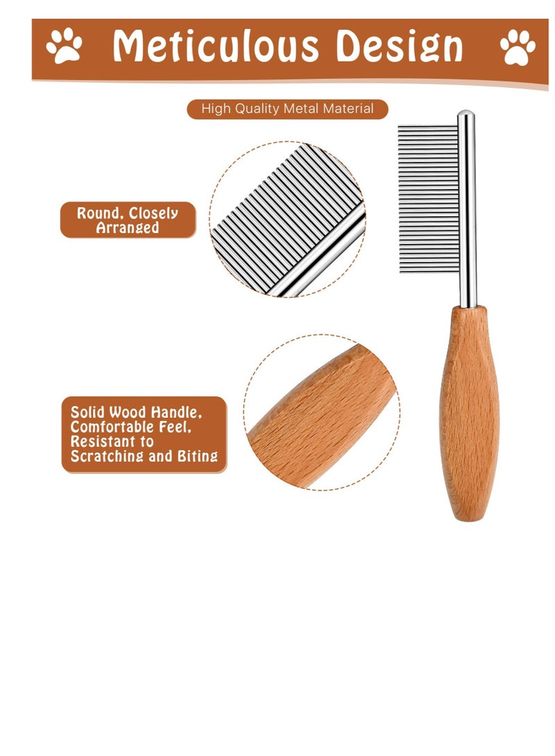 Excefore Pet Comb, 4 Pcs 4 In Cat Dog Grooming Comb, with Wooden Handle, Metal Pocket Pet Face and Feet Comb Stainless Steel Tooth, for Removing Tangles and Knots - Image 2