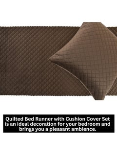 HOMADORN HOMADORN Premium Velvet Quilted Set of Bed Runner 16 x 96 inches and 2 Cushion Covers 16 x 16 inches Combo Set Brown  - Image 3