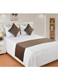 HOMADORN HOMADORN Premium Velvet Quilted Set of Bed Runner 16 x 96 inches and 2 Cushion Covers 16 x 16 inches Combo Set Brown  - Image 1