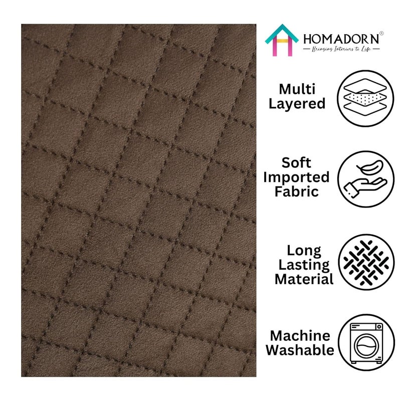 HOMADORN HOMADORN Premium Velvet Quilted Set of Bed Runner 16 x 96 inches and 2 Cushion Covers 16 x 16 inches Combo Set Brown  - Image 4