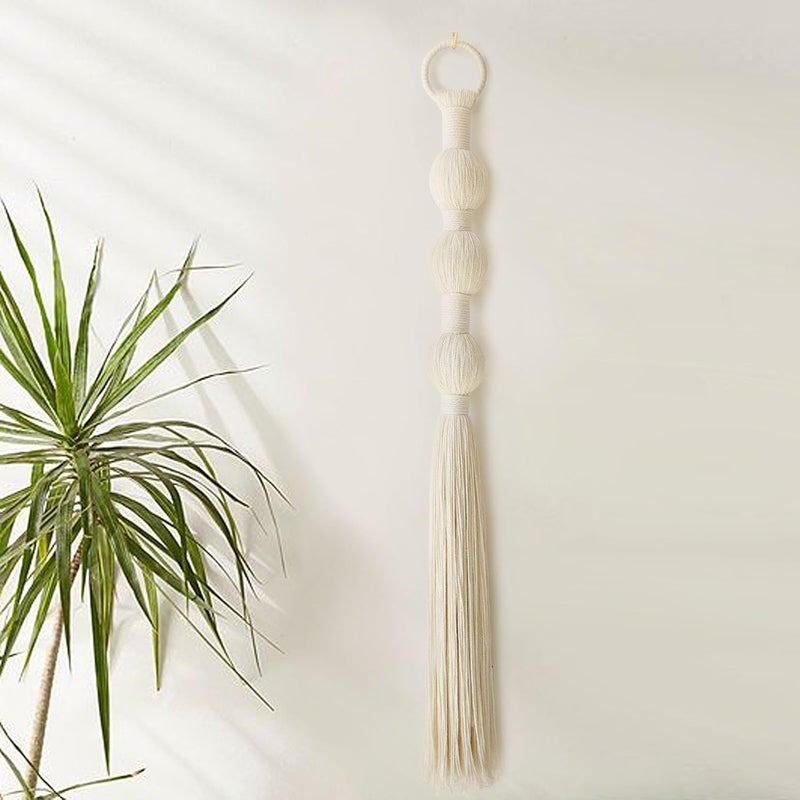 IOWER Macrame Wall Hanging Small Sphericity Cotton Textile Tassel Wall Hanging Fiber Yarn Art for Living Room Bedroom 27'' L x 2.3'' W - Image 4
