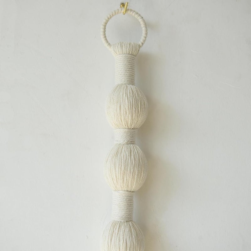 IOWER Macrame Wall Hanging Small Sphericity Cotton Textile Tassel Wall Hanging Fiber Yarn Art for Living Room Bedroom 27'' L x 2.3'' W - Image 5