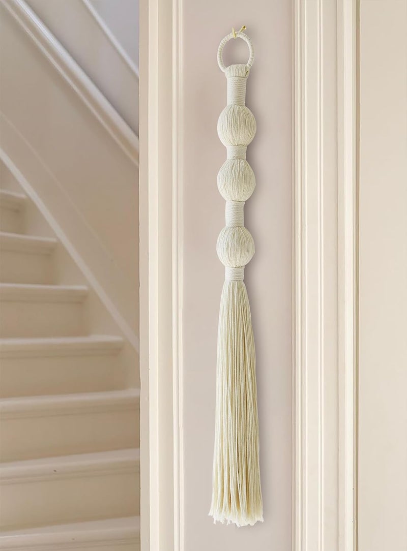IOWER Macrame Wall Hanging Small Sphericity Cotton Textile Tassel Wall Hanging Fiber Yarn Art for Living Room Bedroom 27'' L x 2.3'' W - Image 3