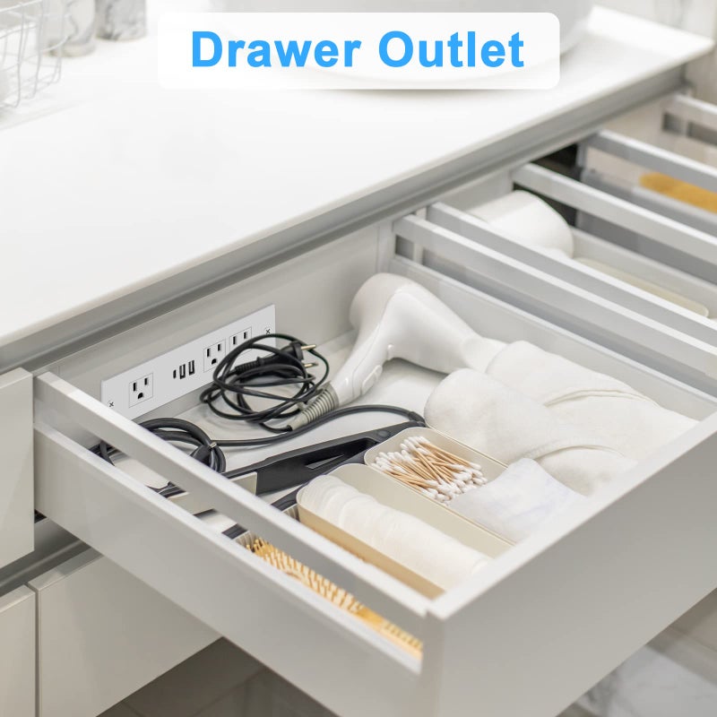 HEZI Recessed Power Strip, Furniture Drawer Outlet with 20W PD USB-C & 18W QC3.0 USB-A, Plug in 3 Outlets & USB Ports, Flush Mount 6FT White Extension Cord Conference Desk Outlets - Image 4