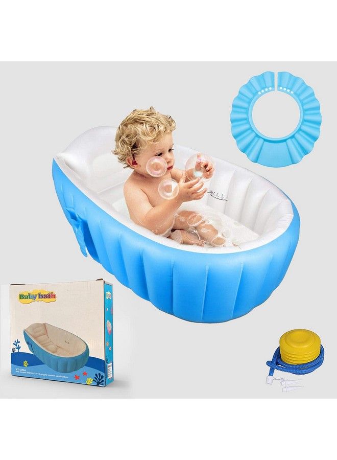 Safe-O-Kid Baby Bath Tub With Multipurpose Baby Shower Hat Cap European Safety Standard Inflatable Bathtub With Air Pump + Elegant Colorful Box For Extra Safety Blue - Image 1