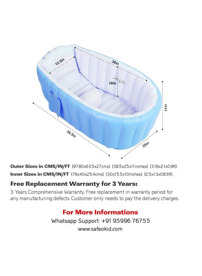 Safe-O-Kid Baby Bath Tub With Multipurpose Baby Shower Hat Cap European Safety Standard Inflatable Bathtub With Air Pump + Elegant Colorful Box For Extra Safety Blue - Image 4