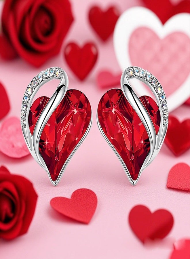 أقراط مرصعة بأحجار الراين على شكل قلب للنساء، أقراط أنيقة من الزركونيا المكعبة على شكل قلب، أقراط خفيفة الوزن لا تسبب الحساسية، هدية مثالية لعيد الحب، إكسسوارات أنيقة (كريستال أحمر) - Image 5