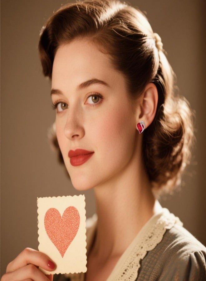 أقراط مرصعة بأحجار الراين على شكل قلب للنساء، أقراط أنيقة من الزركونيا المكعبة على شكل قلب، أقراط خفيفة الوزن لا تسبب الحساسية، هدية مثالية لعيد الحب، إكسسوارات أنيقة (كريستال أحمر) - Image 4