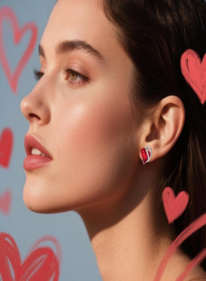 أقراط مرصعة بأحجار الراين على شكل قلب للنساء، أقراط أنيقة من الزركونيا المكعبة على شكل قلب، أقراط خفيفة الوزن لا تسبب الحساسية، هدية مثالية لعيد الحب، إكسسوارات أنيقة (كريستال أحمر) - Image 2