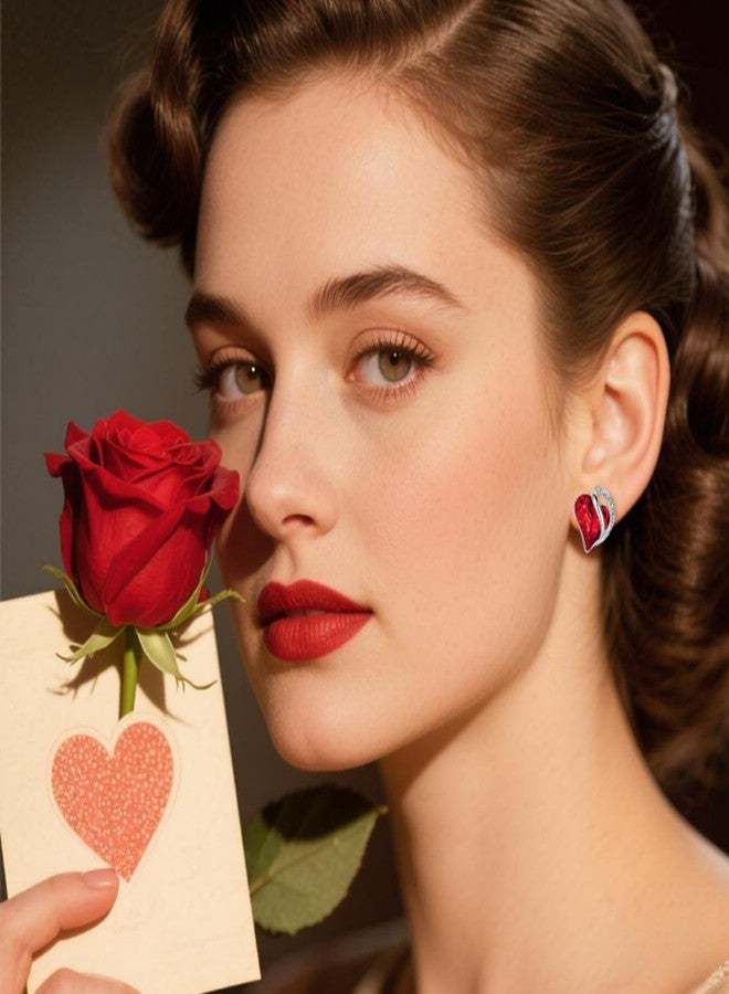 أقراط مرصعة بأحجار الراين على شكل قلب للنساء، أقراط أنيقة من الزركونيا المكعبة على شكل قلب، أقراط خفيفة الوزن لا تسبب الحساسية، هدية مثالية لعيد الحب، إكسسوارات أنيقة (كريستال أحمر) - Image 3