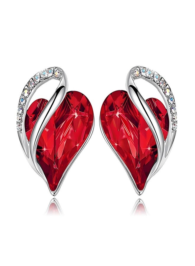 أقراط مرصعة بأحجار الراين على شكل قلب للنساء، أقراط أنيقة من الزركونيا المكعبة على شكل قلب، أقراط خفيفة الوزن لا تسبب الحساسية، هدية مثالية لعيد الحب، إكسسوارات أنيقة (كريستال أحمر) - Image 1